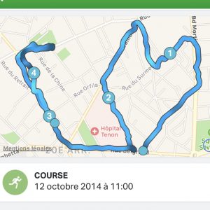 Capture de l'appli Endomondo avec juste le coeur et le T de traces - Running Drawing