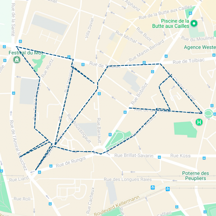 Parcours de 4 km, le 20 septembre 2015, Paris - Running Drawing - Moineau